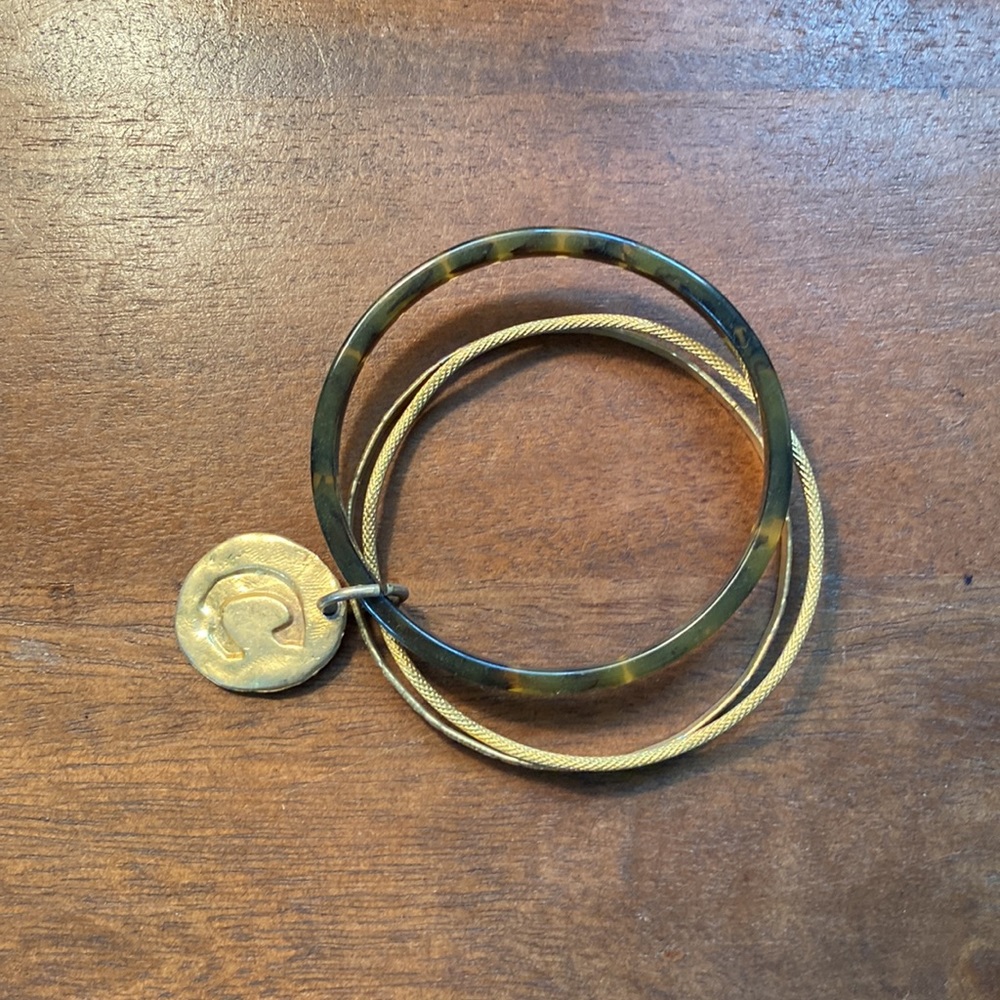 Tortoise and Gold colored bangle - C Letter on Charm